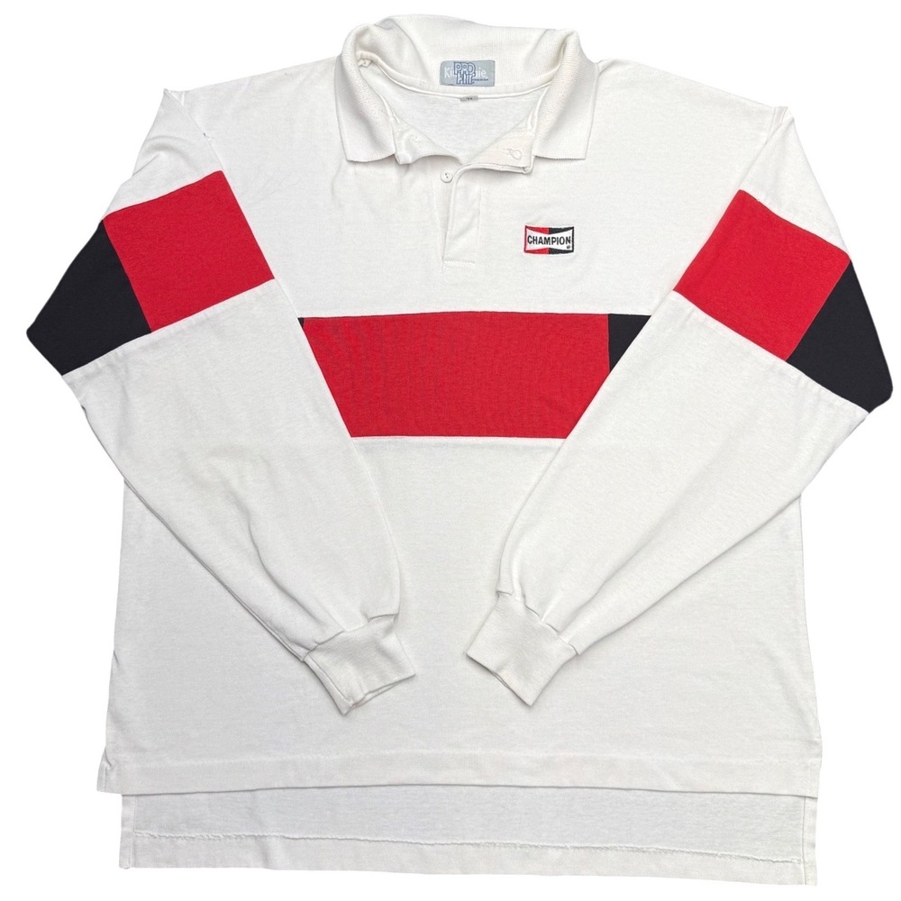 Champion Pro Fit Rugby Shirt Long‎ Sleeve Color Block White Red Black Mens XL